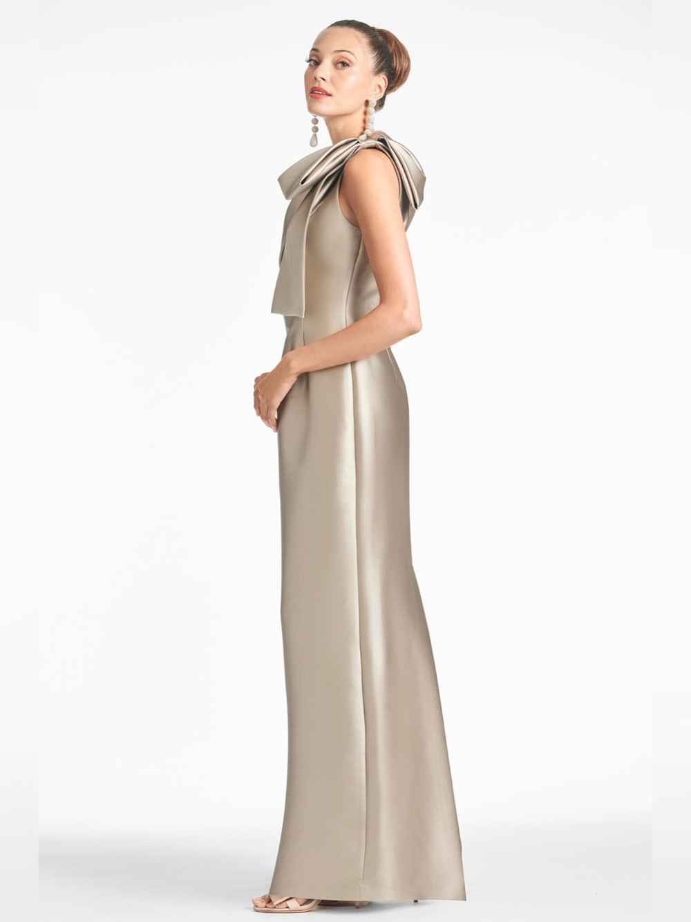 Sachin & Babi Bonnie Gown One-Shoulder Metallic Pewter Gown Bow Size 12 NEW - Picture 2 of 13